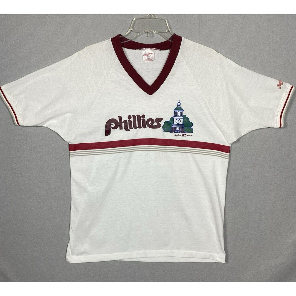 Majestic White Burgundy Phillies Short Sleeve V-Neck Tee